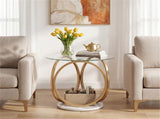 Modern 2-Tier Side Table with Tempered Glass Top & Faux Marble Base, Gold & White Round End Table 39598024