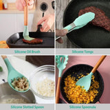 11Pcs Silicone Cooking Utensil Set Heat Resist Wooden Handle Silicone Spatula Ladle Spaghetti Server 78150001
