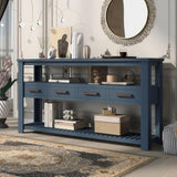 ZUN 62.2'' Modern Console Table Sofa Table for Living Room with 4 Drawers and 2 Shelves 94704429