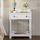 Retro Style Nightstand with Drawer and Open Shelf for Bedroom, Bedside Table with Turned Legs and N733P206240K