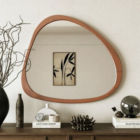 ZUN Solid Wood Mirror 45 Inch Asymmetrical Wall Mirror Wooden Framed Mirror Large Sized Dressing Mirror, W1435142944