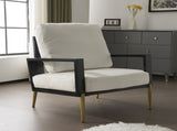 Modern Low Back White Upholstered Accent Armchair with Gold Metal Legs & Rubberwood Frame, Chic Wide 93214634