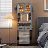 Small Vanity Desk with Sliding Mirror and LED Lights, Makeup Table with Charging Station and Storage 28727409