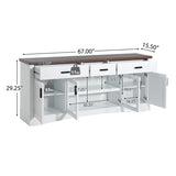 Modern White TV Console, 67" Width TV Stand, Glass Doors & Storage Drawers, Adjustable Shelves N779P296233W