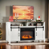 58" White Wash & Brown Top Barn Door Fireplace TV Stand for 23" Insert, Sliding Track Design 65998753