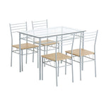 ZUN [110 x 70 x 76cm] Iron Glass Dining Table and Chairs Silver One Table and Four Chairs MDF Cushion 95820991