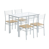 ZUN [110 x 70 x 76cm] Iron Glass Dining Table and Chairs Silver One Table and Four Chairs MDF Cushion 95820991