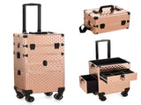 2-in-1 vanity case with sliding front drawer, flat left drawer, detachable caster wheels, aluminum, 06533601