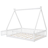 Full Tent-shaped Floor Bed, with Guardrails, Slats, Door ,White W504119507
