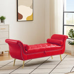 ZUN Red, PU Leather, Metal Feet Upholstered Ottoman Bedroom Lounge Ottoman Flip Top Storage Sofa Bench 22859043