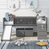 ZUN Twin size Loft Bed Wood Bed with Two Storage Boxes - Gray 01516618