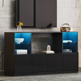 ON-TREND High Gloss TV Stand with LED Lights, Modern Sideboard with Large Storage Cabinet, Media N721P192849B