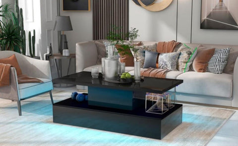 ZUN ON-TREND Coffee Table Cocktail Table Modern Industrial Design with LED lighting, 16 colors with a WF287358AAB
