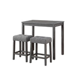 ZUN Lux Gray 3 Piece Counter Height 36" Pub Table Set with Tufted Gray Linen Stools B06177970