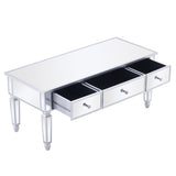 ZUN Mirrored Coffee Table with LED Lights and 3 Drawers, Rectangle Modern Cocktail Table for Living Room 01211866