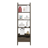 Ladder Bookcase, One Drawer, Five Open Shelves, Dark Walnut B097133049