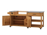 55.4" Outdoor Solid Wood Kitchen Cart, Stainless Top Grill Cart, Kitchen Island with Spice N717P507999A