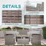 4 Piece Outdoor PE Wicker Furniture Set, Patio Gray Rattan Sectional Sofa Couch with Washable T2712P306831