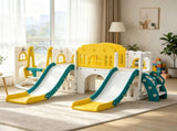 Yellow 8-in-1 Toddler Playground Set Slide & Swing, 2 Slides, Basketball Hoop, Climber, Storage 09928480