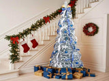 7 FT Snow Flocked Pre-lit Artificial Pop Up Christmas Tree with 200 Warm Lights and Blue & Silver 98640513