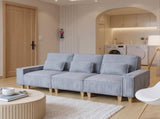 Gray Deep Seat 3-Seater Corduroy Sofa with Brushed Stainless Steel Cup Holders and 3 Decorative 33166004
