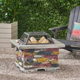 28" Concrete Wood Burning Outdoor Fire Pit Table with Lid - Stone Gray 53657.00