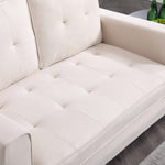 ZUN {}Beige Folding Sofa Bed with Two Storage Pockets, Linen Convertible Foldable Couch W2325P145175