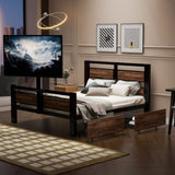 Twin Size Metal Platform Bed with MDF Headboard and Footboard,Two Storage Drawers and Rotatable TV WF309871AAB