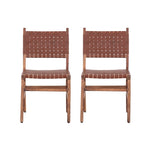 ZUN Upholstered Dining Chair Set of 2, Genuine Leather Woven Side Chair, Rustic Hardwood Frame, Brown B011P198369