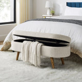 Ottoman Oval Storage Bench,Rubber Wood Legs, Beige W48746798
