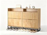 () 4-Compartment Flip-Up Drawer Shoe Cabinet with Grilles and 2 Drawers LED 19063139