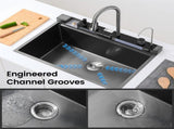 Pull-out Faucet Single Bowl Sink Kitchen Vegetable Sink 304 33"x22" Whale Waterfall Sink Stainless 44745095