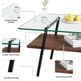 ZUN Rectangle Coffee Table, Tempered Glass Tabletop with Black Metal Legs, Modern Table for Living Room 54832432