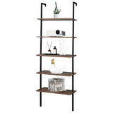 ZUN Industrial Wall Mounted Bookcase 5-Tier Open Ladder Shelf Bookshelf with Metal Frame, 23.6" L x 18960257