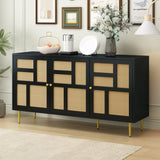 ZUN U-Can TV Stand with Rattan Door for Televisions up to 55" with Adjustable Shelves and Storage WF304439AAB