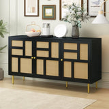 ZUN TV Stand with Rattan Door for Televisions up to 55" with Adjustable Shelves and Storage Cabinets, 10329122