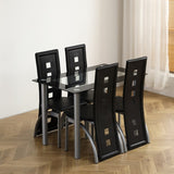 ZUN 5 Pieces Dining Table Set for 4, Kitchen Room Tempered Glass Dining Table, 4 Chairs, Black,Table 62391719