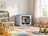 3-Tier Adjustable Toy Storage Organizer, Dustproof HDPE Plastic Cabinet with Transparent Door, Light 02358354