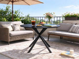 31.5" Industrial Round Dining Table for 2, Small Kitchen Table with Cross Steel Legs in Distressed 12319196