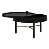 ZUN Modern Round Wood Rotating Tray Coffee Table with Storage & Metal Legs in Black 25593676