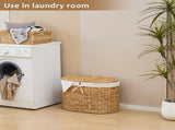 Oval Laundry Hamper with Lid, Woven Natural Water Hyacinth Laundry Hamper 83532358