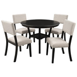 ZUN 5-Piece Kitchen Dining Table Set Round Table with Bottom Shelf, 4 Upholstered Chairs for Dining 36122547