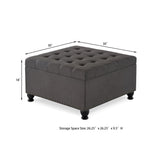 Large square storage ottoman with wooden legs, Upholstered button tufted coffee table with nail W2186142957
