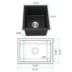 ZUN Quartz 13.77" L X 17.71" W Undermount Bar Sink With Basket Strainer W1225P194051