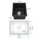 ZUN Quartz 13.77" L X 17.71" W Undermount Bar Sink With Basket Strainer W1225P194051