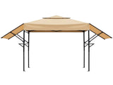 3.3x12.5FT Double Top Grill Gazebo, Khaki Polyester BBQ Canopy with Adjustable Side Sunshades, Black 83798018