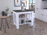 Cala Kitchen Island, Four Legs, Three Shelves -White / Onyx B20092011