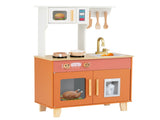 Orange Kids Play Kitchen with Realistic Faucet & Ice Dispenser, Anti-Tipping Pretend Cooking Set for 34281002