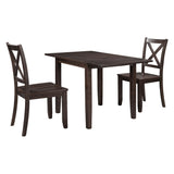 3-Piece Wood Drop Leaf Breakfast Nook Dining Table Set with 2 X-back Chairs for Small Places, 09982009