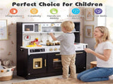 Kids Wooden Play Kitchen with Realistic Lights & Sounds, Pretend Ice Maker & Storage for Toddlers 90656532